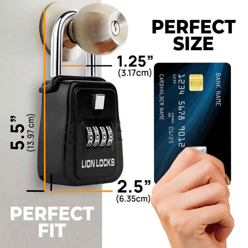 Lion Locks صندوق قفل المفاتيح Lion Locks 1500 مع رمز، صندوق قفل للمفاتيح في الهواء الطلق، صندوق قفل للوسطاء للإيجارات قصيرة الأجل، يحمل 5 مفاتيح (6 عبوات، أسود) - Image 2